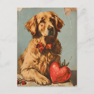 Golden Retriever Vintage Valentine's day Postcard