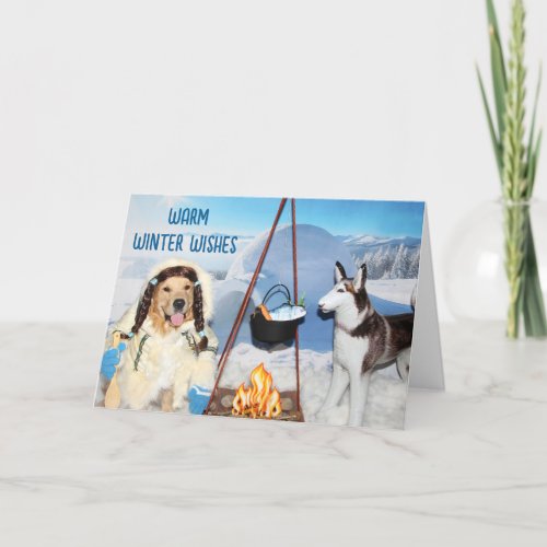 Golden Retriever Warm Winter Wishes Holiday Card