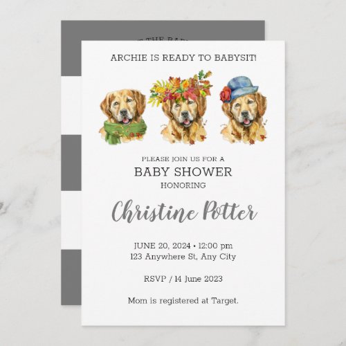 Golden Retriever Watercolor Baby Shower Invitation