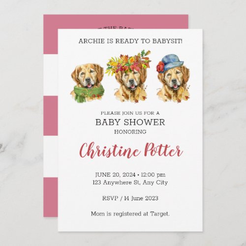 Golden Retriever Watercolor Baby Shower Invitation