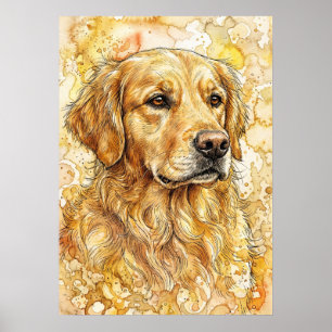 Golden Retriever Watercolor Painting art Poster