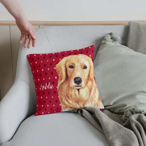 Golden Retriever Watercolor Personalized Throw Pillow