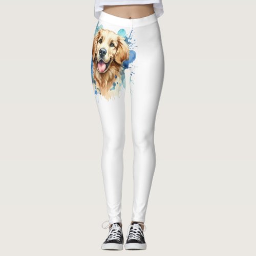 Golden Retriever Watercolor Portrait Leggings