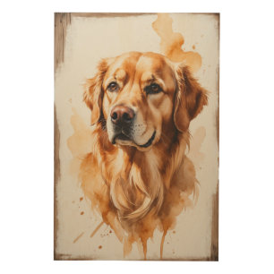 Golden Retriever Watercolor Portrait Wood Wall Art