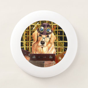Golden retriever watercolor steampunk travel Wham-O frisbee