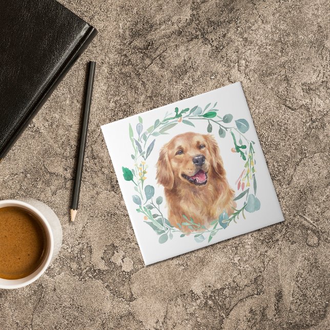 Golden Retriever Watercolor Wreath Ceramic Tile (Creator Uploaded)