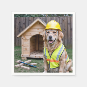 Golden Retriever Wearing a Hard Hat and Vest Napkins