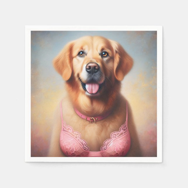 Golden Retriever Wearing a Pink Bra Napkins (Front)
