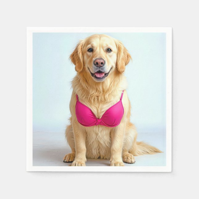 Golden Retriever Wearing a Pink Bra Napkins (Front)