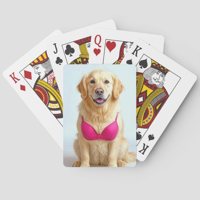 Golden Retriever Wearing a Pink Bra Poker Cards (Back)