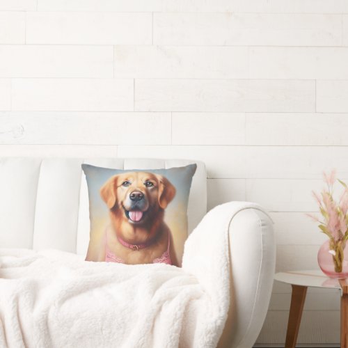 Golden Retriever Wearing a Pink Bra Throw Pillow