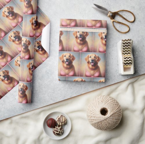 Golden Retriever Wearing a Pink Bra Wrapping Paper