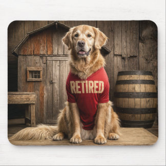 Golden Retriever Wearing a Red Retired Shirt Mouse Pad