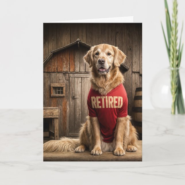 Golden Retriever Wearing a Retired Shirt Card (Front)