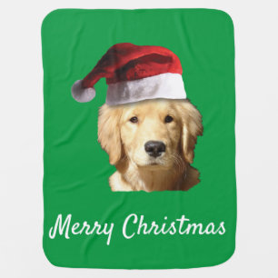 Golden Retriever wearing a Santa Claus Hat Baby Blanket