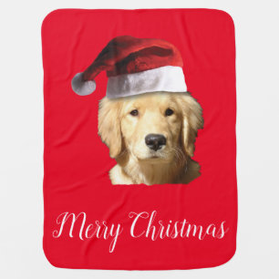 Golden Retriever wearing a Santa Claus Hat Baby Blanket