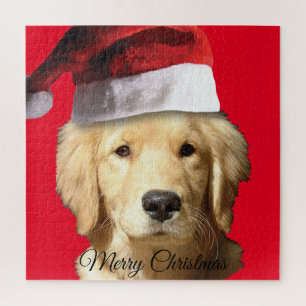 Golden Retriever wearing a Santa Claus Hat Jigsaw Puzzle