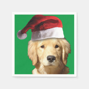 Golden Retriever wearing a Santa Claus Hat Napkins