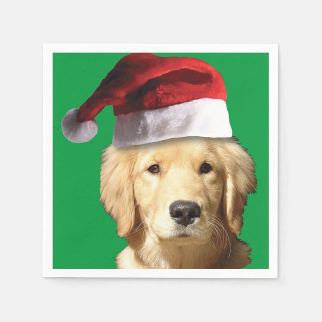 Golden Retriever wearing a Santa Claus Hat Napkins (Front)