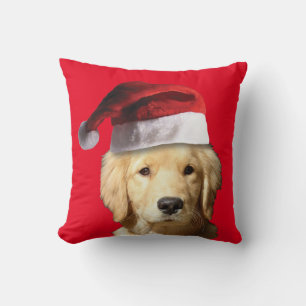 Golden Retriever wearing a Santa Claus hat Throw Pillow