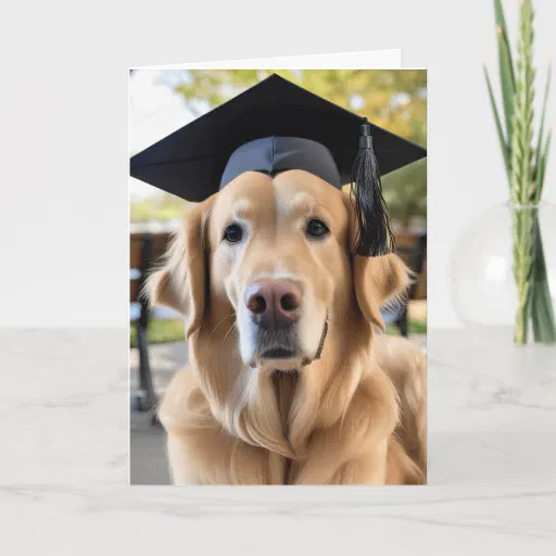 Golden Retriever Wearing Graduation Cap Card