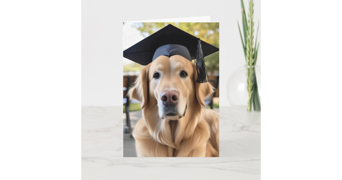 Golden Retriever Wearing Graduation Cap Card | Zazzle