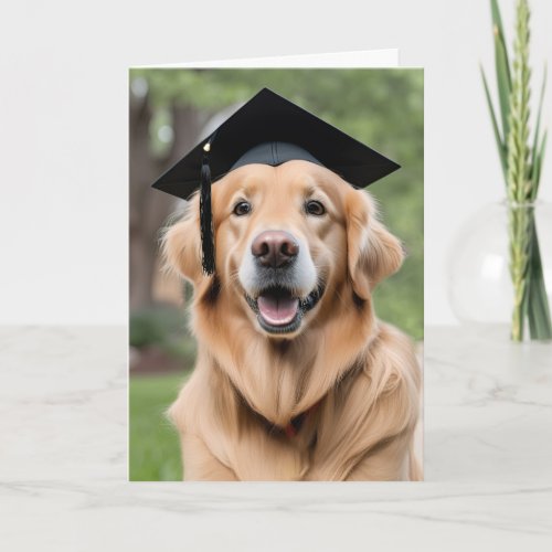 Golden Retriever Wearing Graduation Cap Card