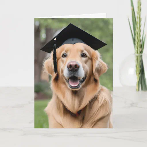 Golden Retriever Wearing Graduation Cap Card