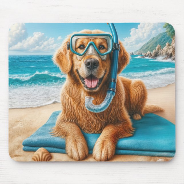 Golden Retriever Wearing Scuba Diving Gear Mouse Pad (Front)