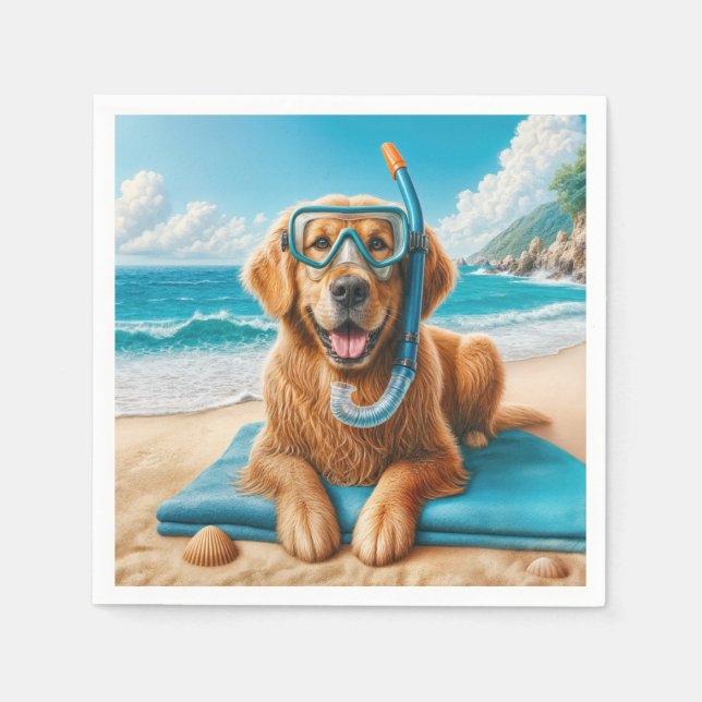 Golden Retriever Wearing Scuba Diving Gear Napkins (Front)