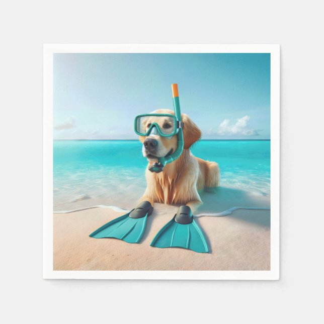 Golden Retriever Wearing Snorkel and Flippers Napkins (Front)