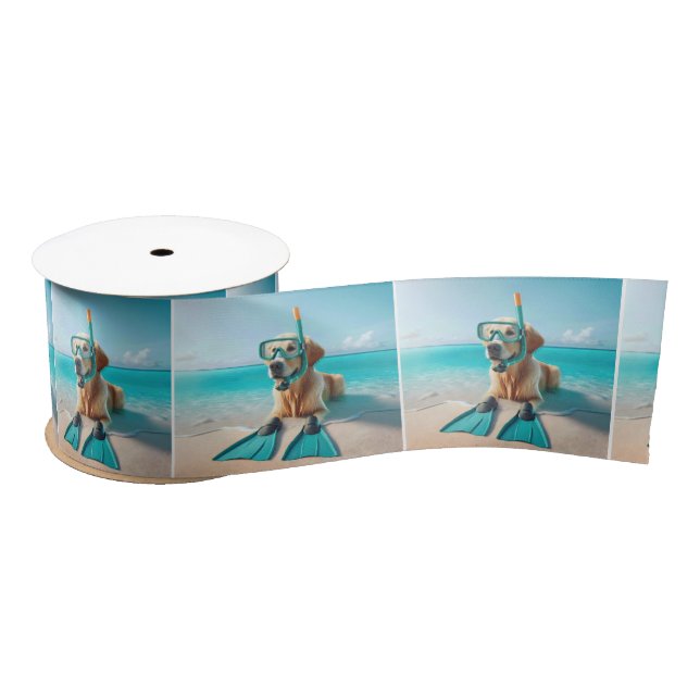 Golden Retriever Wearing Snorkel and Flippers Satin Ribbon (Spool)