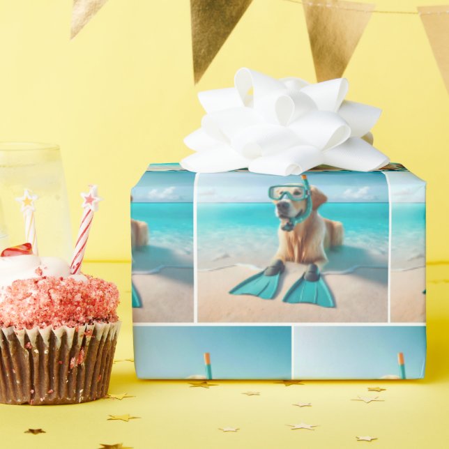 Golden Retriever Wearing Snorkel and Flippers Wrapping Paper (Birthday Party)