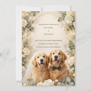 Golden Retriever Wedding Invitation   Elegant 3D 