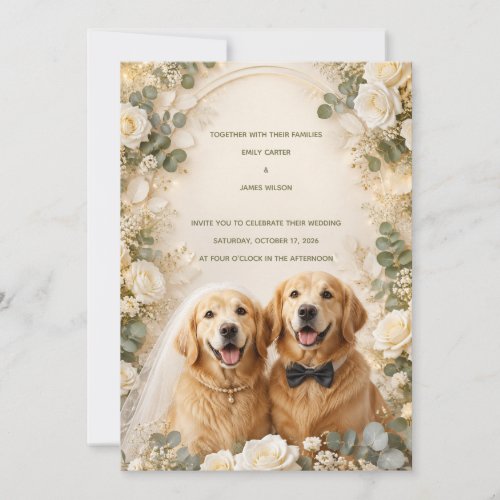 Golden Retriever Wedding Invitation | Elegant 3D