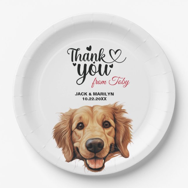 Golden Retriever Wedding Thank You Paper Plates (Front)