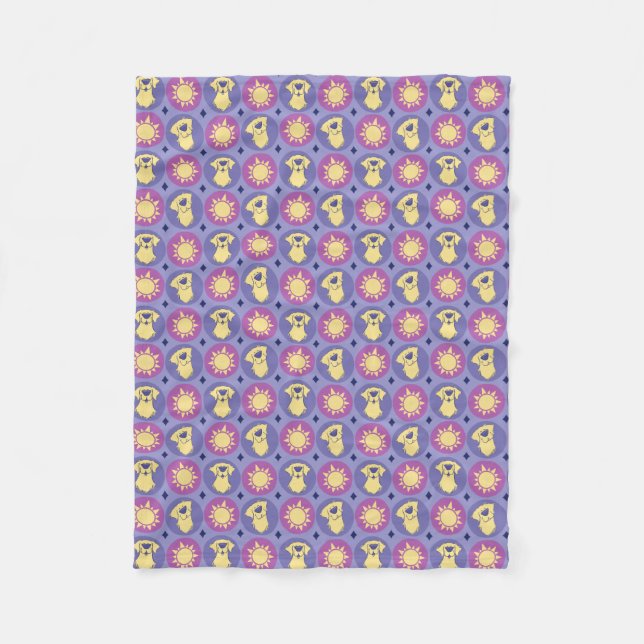 Golden Retriever Whimsical Sun Polka Dot Purple Fleece Blanket (Front)