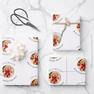 Golden Retriever white photo Life is Better Wrapping Paper Sheets