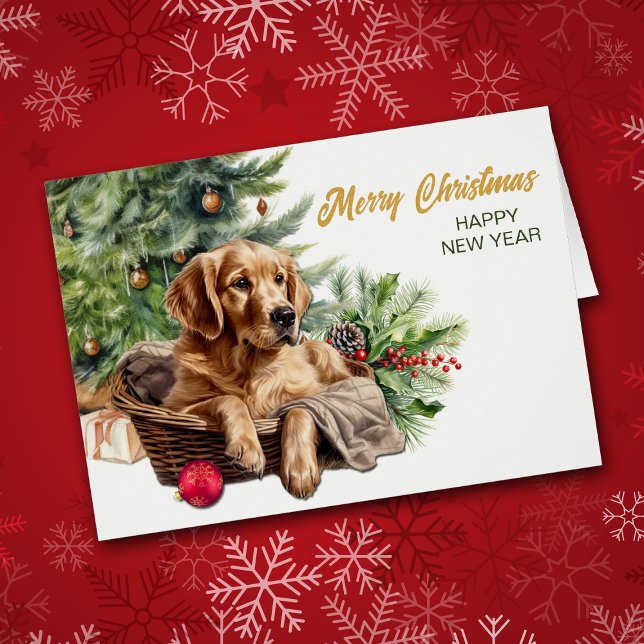 Golden Retriever Wicker Basket Christmas Tree Cards (Creator Uploaded)