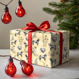 Golden Retriever Wildflower Toile Vintage Wrapping Paper