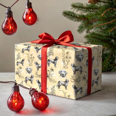 Golden Retriever Wildflower Toile Vintage Wrapping Paper