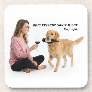 Golden Retriever Wine Best Friend Beverage Coaster