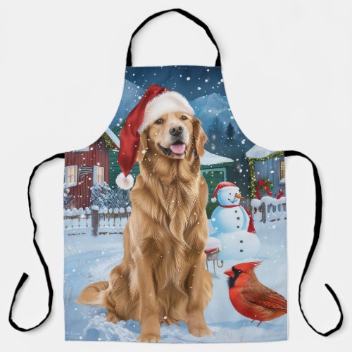 Golden Retriever Winter Wonderland Christmas Joy Apron