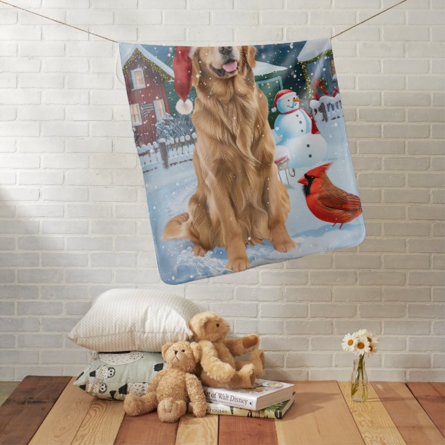 Golden Retriever Winter Wonderland Christmas Joy Baby Blanket (In Situ)