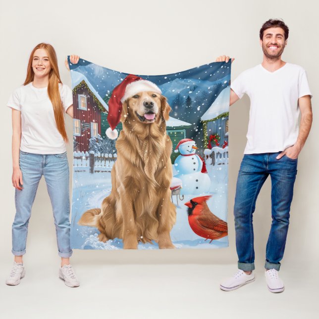 Golden Retriever Winter Wonderland Christmas Joy Fleece Blanket (In Situ)