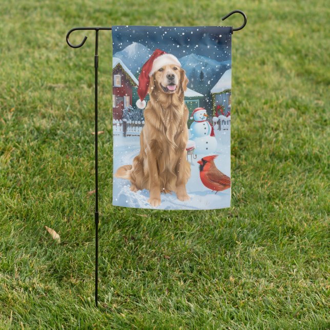 Golden Retriever Winter Wonderland Christmas Joy Garden Flag (In SItu)