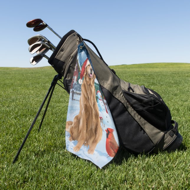 Golden Retriever Winter Wonderland Christmas Joy Golf Towel (Green)
