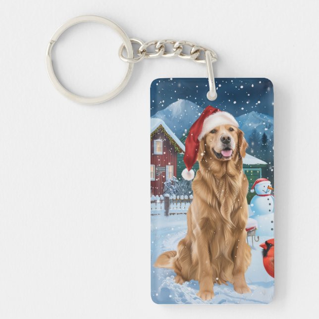 Golden Retriever Winter Wonderland Christmas Joy Keychain (Front)