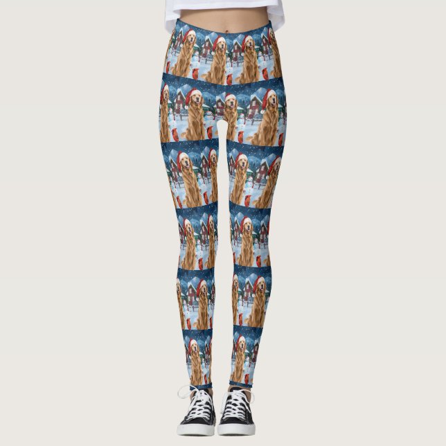 Golden Retriever Winter Wonderland Christmas Joy Leggings (Front)
