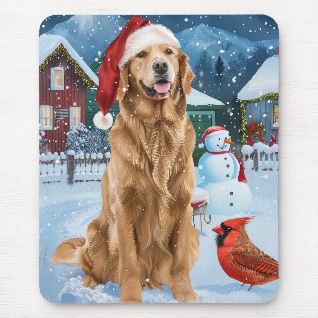 Golden Retriever Winter Wonderland Christmas Joy Mouse Pad (Front)